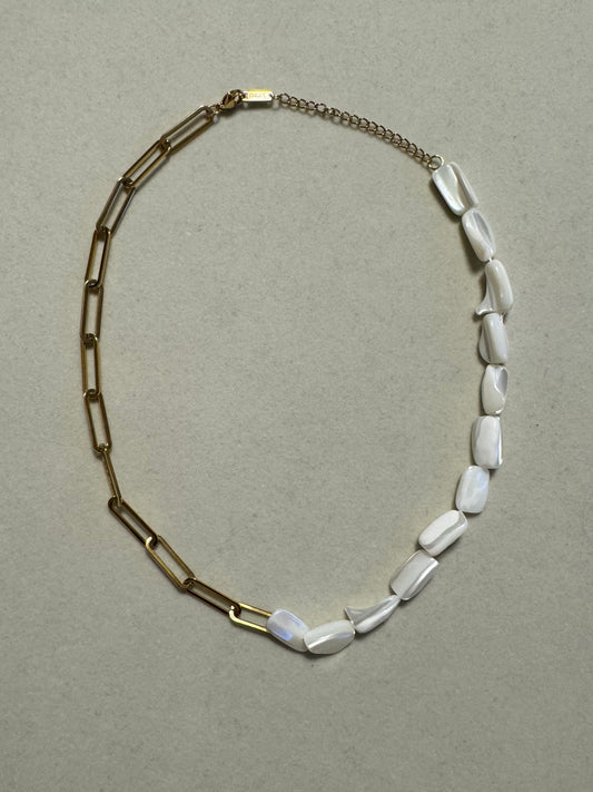 Luxe PaperClip/ Pearled Shell Necklace